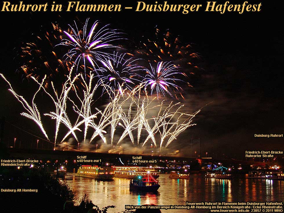 Ruhrort in Flammen, Feuerwerk Duisburg Hafenfest, Duisburg-Ruhrort am Rhein