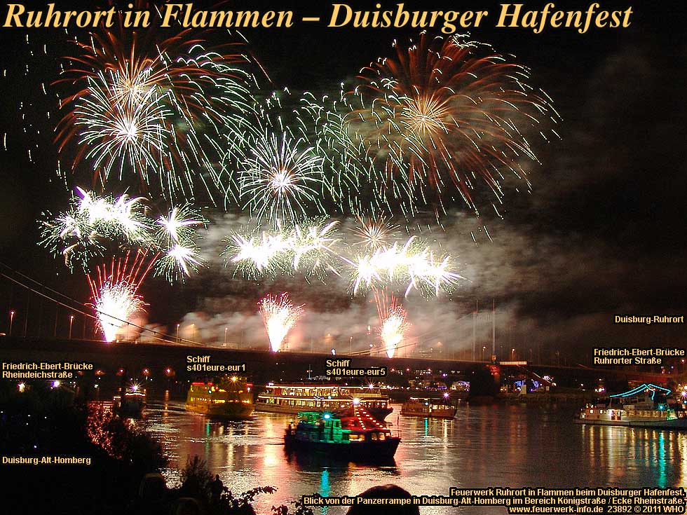 Ruhrort in Flammen, Feuerwerk Duisburg Hafenfest, Duisburg-Ruhrort am Rhein